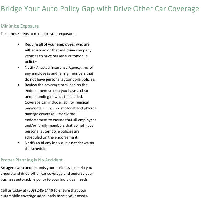 Bridge your auto policy gap with drive other car coverage